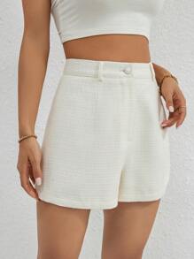 SHEIN Essnce 高腰直筒短褲 - 白色 - 查看 6