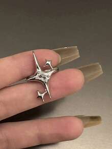 ROMWE Goth 1入組時尚鋅合金星星水鑽裝飾戒指適合女士日常裝飾