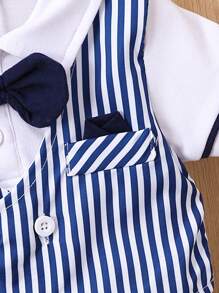 Đứa bé trai In sọc Nơ mặt trước Tee 2 trong1 & Quần short - Xanh và trắng - Xem 4