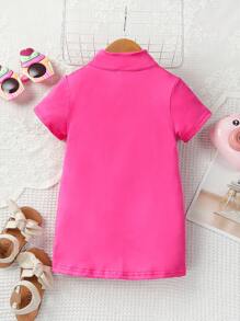 Baby Girl Cartoon Graphic Zip Half Placket Tee Dress - Hot Pink - View 2