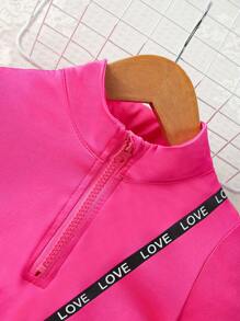 Baby Girl Cartoon Graphic Zip Half Placket Tee Dress - Hot Pink - View 4
