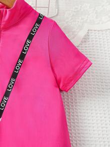 Baby Girl Cartoon Graphic Zip Half Placket Tee Dress - Hot Pink - View 6