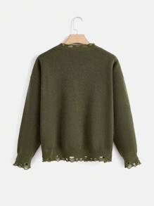 ROMWE Hippie Suéter roto con patrón de sol - Verde militar - Ver 2