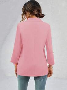 SHEIN Privé Lapel Neck Roll Up Sleeve Open Front Blazer - Pink - View 2