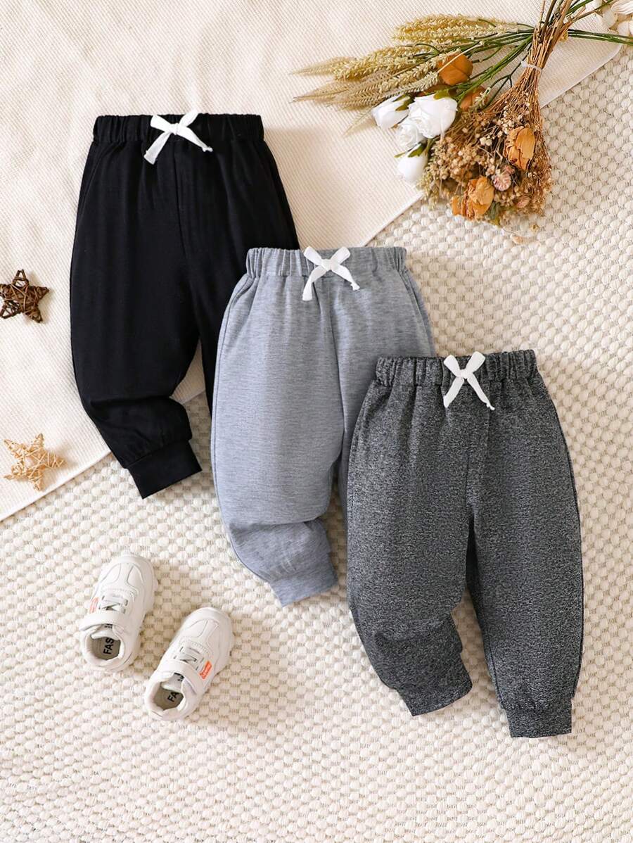 Baby Boy 3pcs Solid Bow Front Sweatpants - Multicolor - View 1