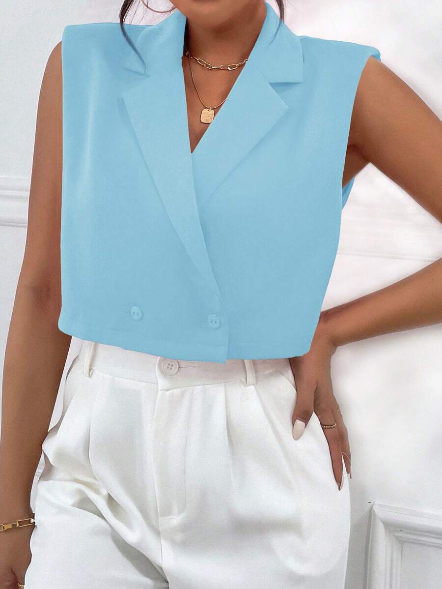 Chiquease Chất rắn Nút đôi Áo khoác Vest - Màu xanh nhạt - Xem 1