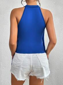 SHEIN VCAY Fringe Trim Crop Tank Top - Royal Blue - View 2