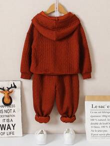 SHEIN Young Boy Solid Hoodie & Trousers - Rust Brown - View 2