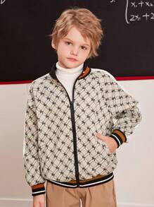 SHEIN Tween Boys' Casual Printed Splicing Jacket With Side Contrast - Multicolor - View 1