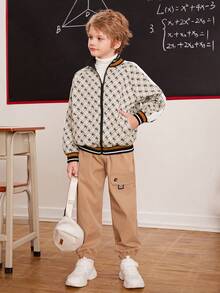 SHEIN Tween Boys' Casual Printed Splicing Jacket With Side Contrast - Multicolor - View 3