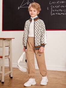 SHEIN Tween Boys' Casual Printed Splicing Jacket With Side Contrast - Multicolor - View 5