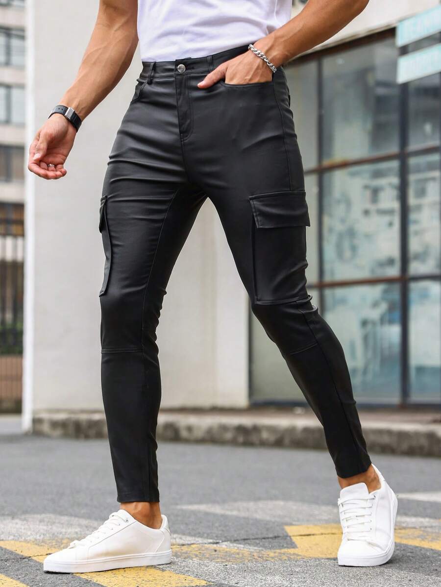 Manfinity LEGND Hombres Jeans cargo con bolsillo lateral con solapa - Negro - Ver 1