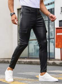 Manfinity LEGND Hombres Jeans cargo con bolsillo lateral con solapa - Negro - Ver 4