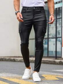 Manfinity LEGND Hombres Jeans cargo con bolsillo lateral con solapa - Negro - Ver 8