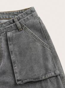 ROMWE Grunge Punk Star Print Flap Pocket Jeans - Light Grey - View 4