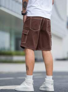 Manfinity Hypemode Lỏng lẻo phù hợp Nam Quần short Denim Với Flap túi Và Bên Chi tiết - Cà phê nâu - Xem 2