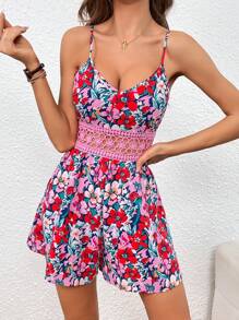 SHEIN VCAY Floral Print Cami Romper - Multicolor - View 4