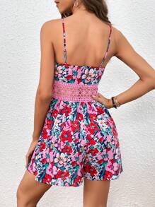 SHEIN VCAY Floral Print Cami Romper - Multicolor - View 2