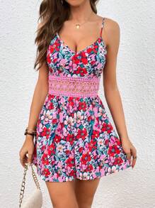 SHEIN VCAY Floral Print Cami Romper - Multicolor - View 6
