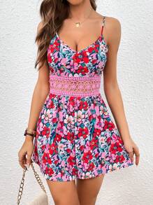 SHEIN VCAY Floral Print Cami Romper - Multicolor - View 5