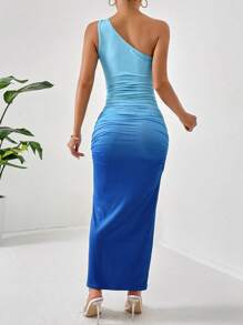 SHEIN Privé Đầm Xù Ombre Thanh lịch - Màu xanh lam - Xem 2