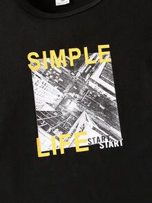 SHEIN Young Boy Letter Graphic Tee & Trousers - Multicolor - View 3