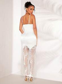 SHEIN SXY Ren tương phản Váy Dây - trắng - Xem 2