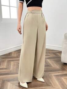 EastFlair Solid Wide Leg Pants - Khaki - View 3