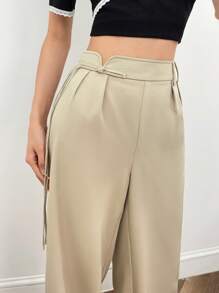 EastFlair Solid Wide Leg Pants - Khaki - View 4