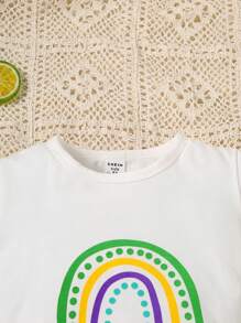 SHEIN Young Girl Rainbow Print Tee & Bow Front Asymmetrical Hem Skirt & Bag Set