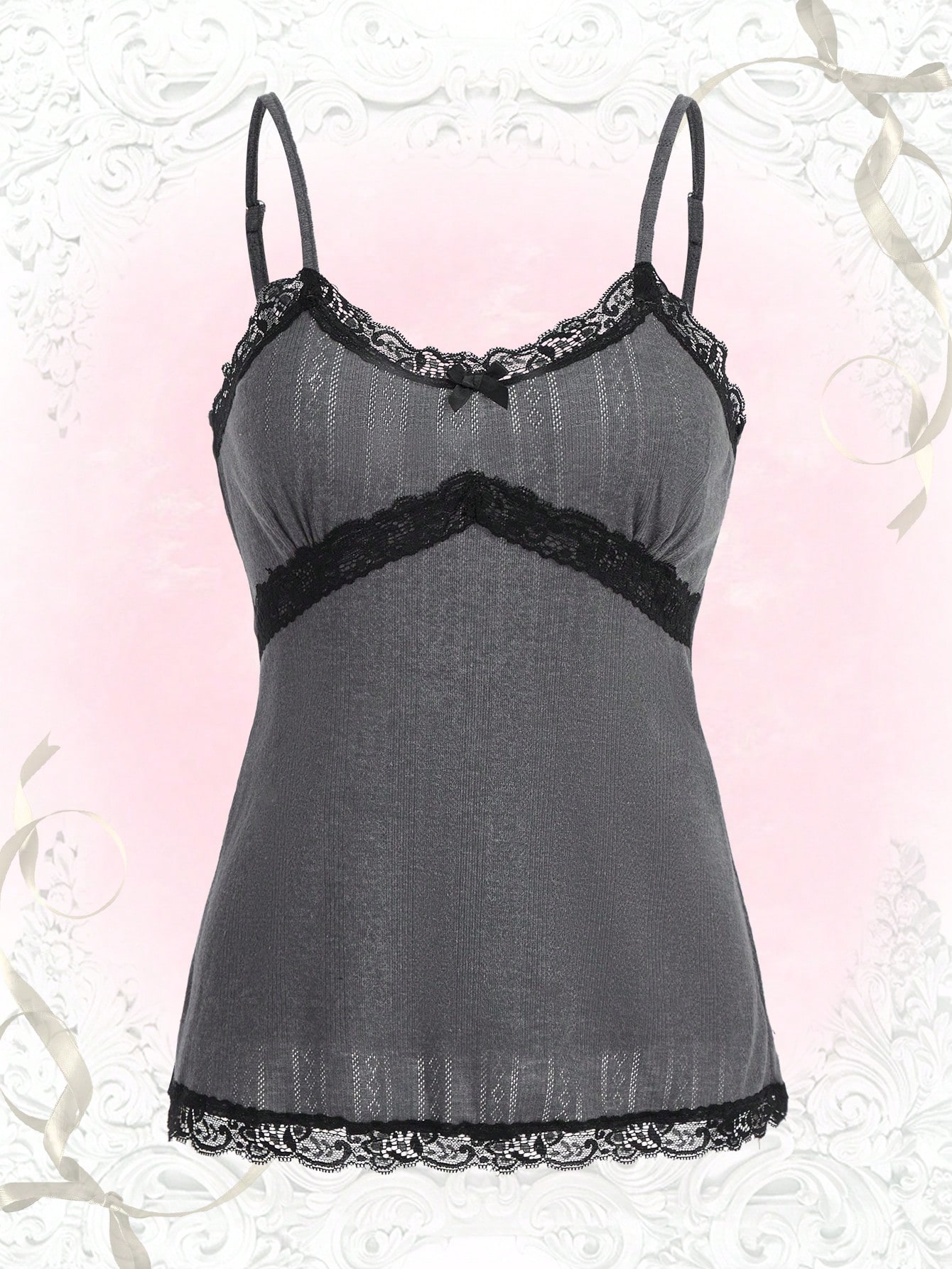 ROMWE Kawaii Contrast Lace Cami Top