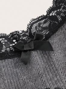 ROMWE Kawaii 对比色蕾丝吊带背心，学校 - 灰色 - 查看 2