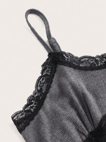 ROMWE Kawaii 对比色蕾丝吊带背心，学校 - 灰色 - 查看 3