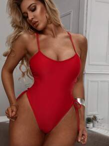 Swim SXY 側抽繩連體泳衣 - 紅色 - 查看 4