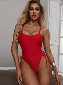 Swim SXY 側抽繩連體泳衣 - 紅色 - 查看 5