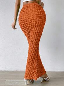 SHEIN Privé Chất rắn Xù Váy nàng tiên cá - trái cam - Xem 2