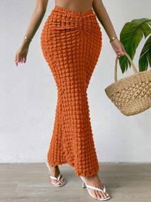 SHEIN Privé Chất rắn Xù Váy nàng tiên cá - trái cam - Xem 3