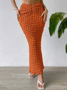 SHEIN Privé Chất rắn Xù Váy nàng tiên cá - trái cam - Xem 5