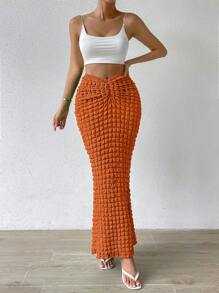 SHEIN Privé Chất rắn Xù Váy nàng tiên cá - trái cam - Xem 6