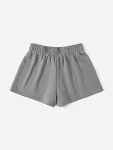 Muchica Letter Patched Elastic Waist Shorts - Grey - View 2