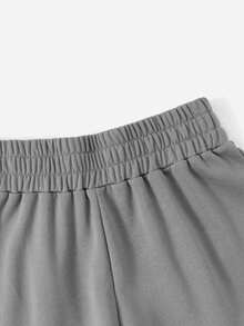 Muchica Letter Patched Elastic Waist Shorts - Grey - View 4