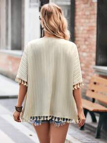 SHEIN LUNE Tassel Trim Batwing Sleeve Kimono - Apricot - View 2
