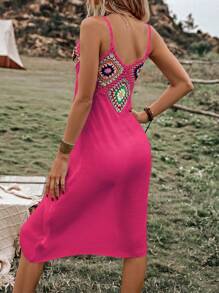 SHEIN Swim 幾何鉤織拼接吊帶罩衫洋裝