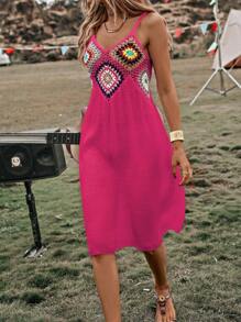 SHEIN Swim 幾何鉤織拼接吊帶罩衫洋裝