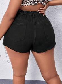 SHEIN SXY Hơn Chi tiết chuỗi Raw Hem Quần short Denim - màu đen - Xem 2