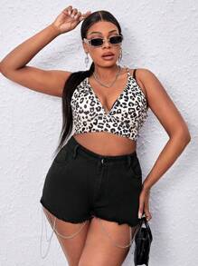 SHEIN SXY Hơn Chi tiết chuỗi Raw Hem Quần short Denim - màu đen - Xem 4