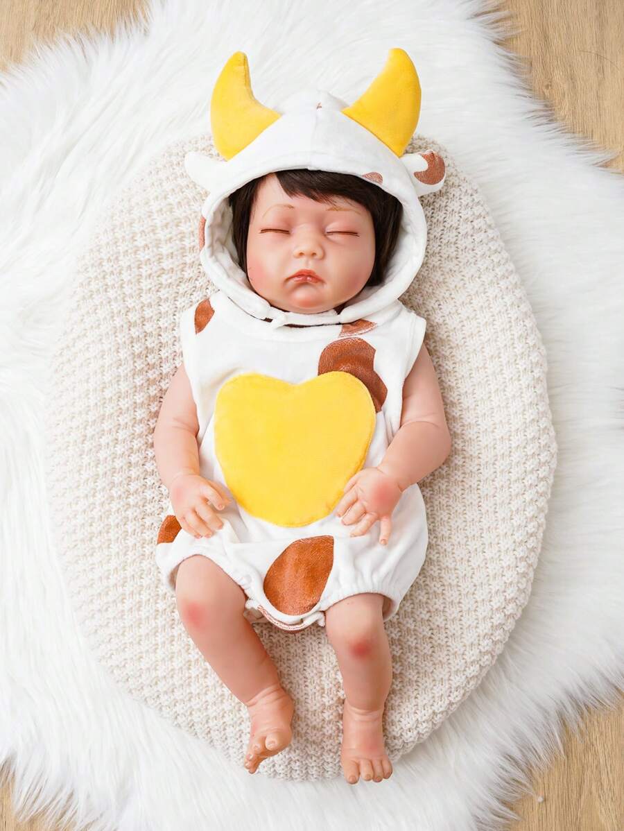 Baby Girl Cartoon Animal Costume Bodysuit & Accessory Hat - White - View 1