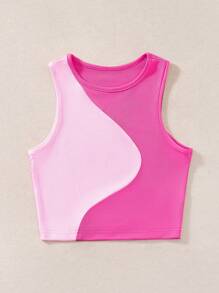 SHEIN EZwear Plus Size Women Summer Casual Colorblock Crop Top - Hot Pink - View 3