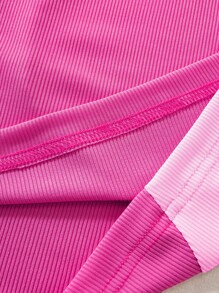 SHEIN EZwear Plus Size Women Summer Casual Colorblock Crop Top - Hot Pink - View 5