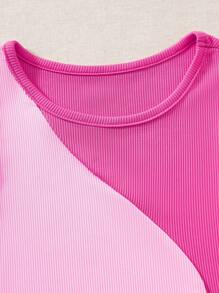 SHEIN EZwear Plus Size Women Summer Casual Colorblock Crop Top - Hot Pink - View 6